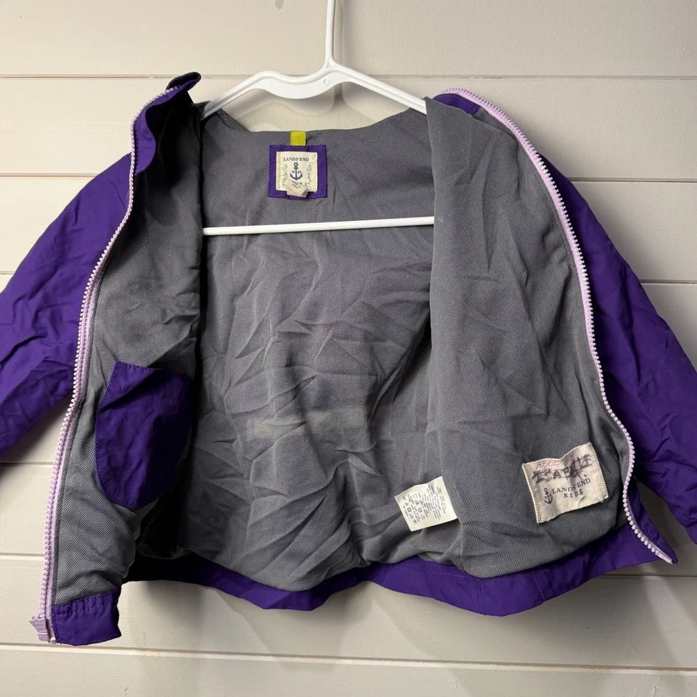 Lands End Kids Purple Hooded Rain Jacket‎ Windbreaker Size Small 4